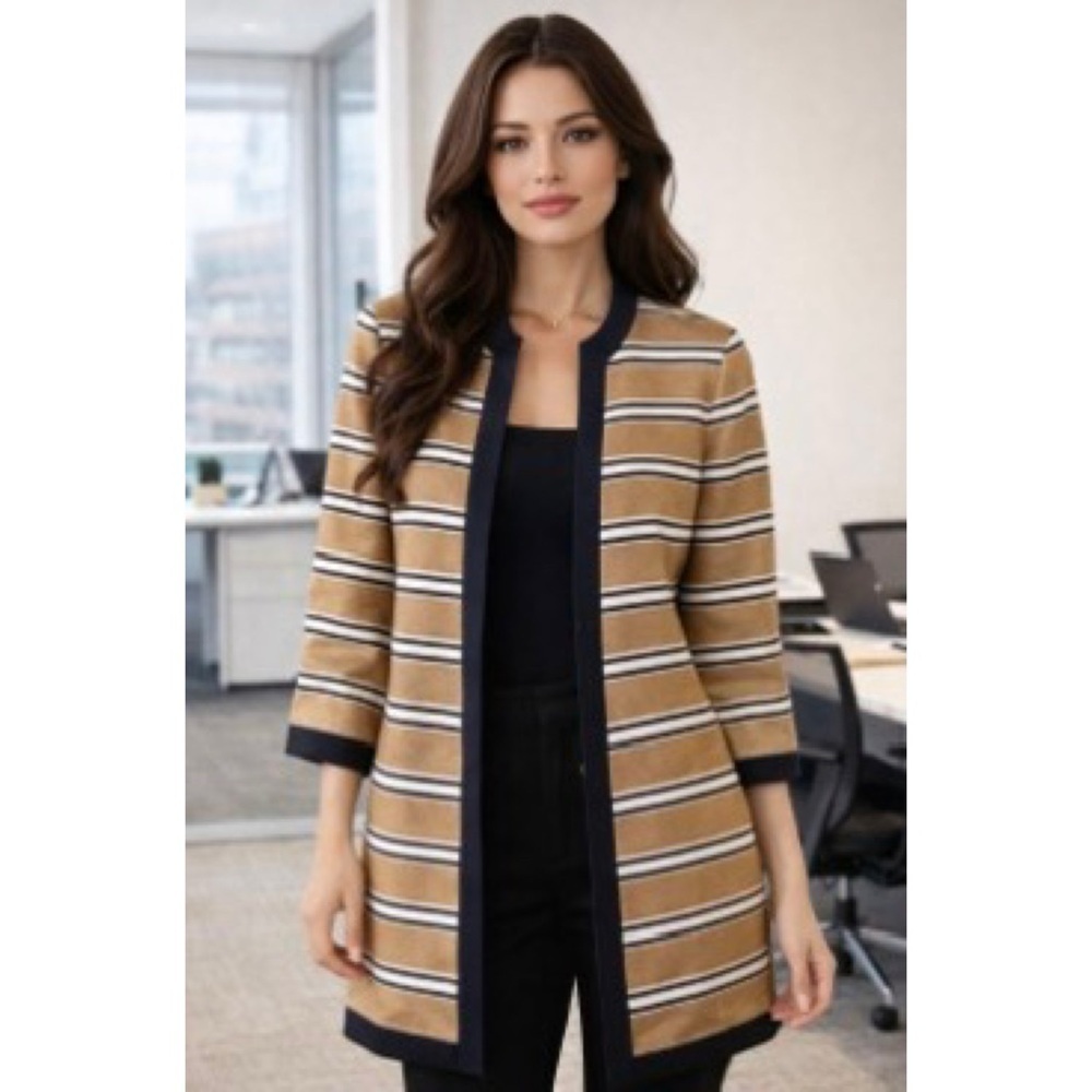 Ann Taylor Stripe 3/4 Sleeve Mid Length Work Office Siren Workwear Jacket XS